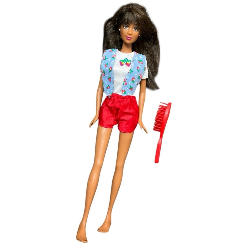 Barbie Doll with Strawberry Red White Short Outfit EUC